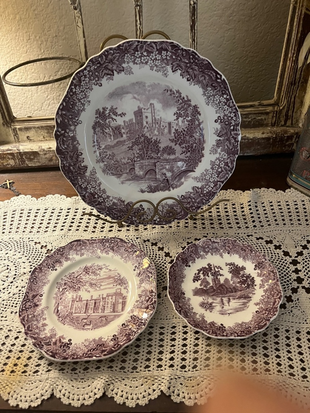 Scenic Transferware Dinner Plate in Deep Plum